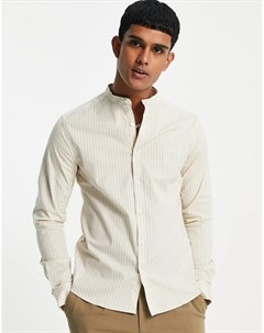 Серая рубашка узкого кроя в полоску с воротником с застежкой на пуговицах Asos design