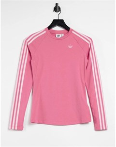 Розовый облегающий лонгслив с тремя полосками и логотипом Fakten Adidas originals