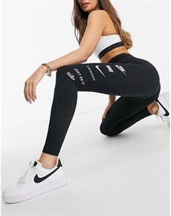 Черные леггинсы с принтом в виде галочки Nike