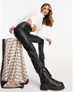 Черные зауженные брюки из искусственной крокодиловой кожи с боковыми разрезами Missy Empire Missyempire