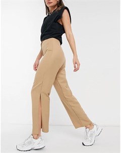Бежевые широкие брюки с разрезом по бокам Asos design