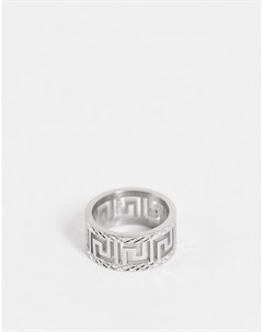 Серебристое широкое кольцо из нержавеющей стали с греческой волной и вырезами Asos design