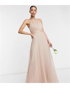 Светло розовое платье сарафан макси со сборками и завязками на талии ASOS DESIGN Tall Bridesmaid Asos tall