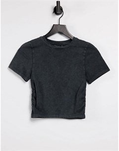 Черная выбеленная футболка узкого кроя со сборками по бокам Asos design