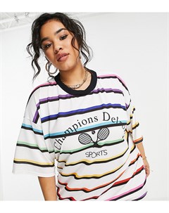 Многоцветное платье футболка в стиле oversized в полоску с принтом I Saw It First Plus I saw it first curve