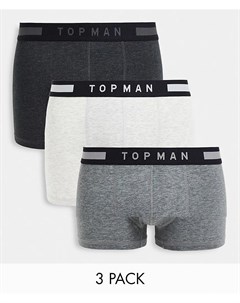 Набор из 3 серых боксеров брифов со строгим поясом Topman
