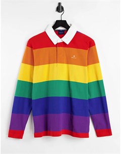 Многоцветное поло в стиле регби в радужную полоску колор блок из капсульной коллекции Pride Gant