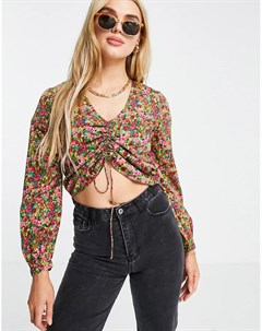 Блузка со сборками и мелким разноцветным цветочным принтом Vero moda