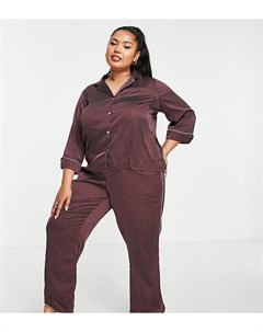 Атласный пижамный комплект с кантом в горошек бордового цвета Vero moda curve