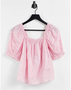 Розовая блузка из органического хлопка с вышивкой ришелье и квадратным вырезом & other stories