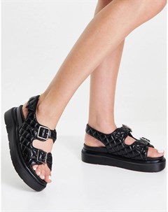 Черные стеганые сандалии на платформе с пряжками New look