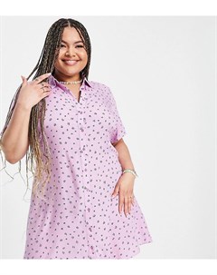 Эксклюзивное сиреневое платье рубашка мини с цветочным принтом Pieces Curve Pieces plus