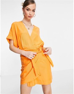 Оранжевое платье мини с запахом с добавлением купро & other stories