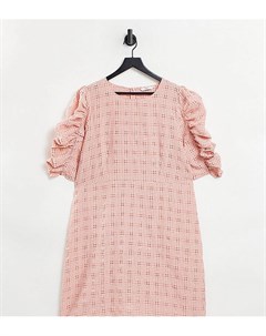 Розовое фактурное платье мини в клетку с пышными рукавами Only tall