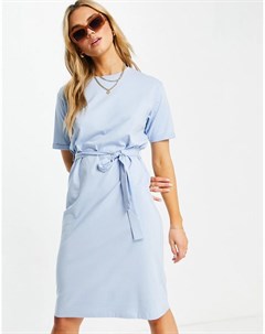 Голубое платье футболка миди из органического хлопка с поясом Aware Vero moda
