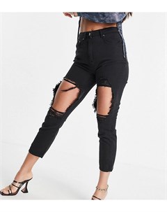 Черные выбеленные джинсы с большими рваными разрезами Parisian tall