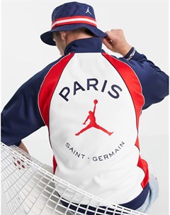 Спортивная куртка темно синего и белого цвета с принтом футбольного клуба Paris Saint Germain Nike Jordan