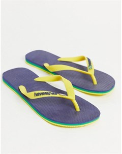 Темно синие шлепанцы со вставками в бразильском стиле Havaianas