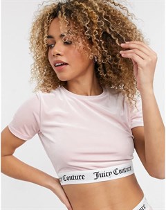 Розовая укороченная футболка от комплекта для дома с логотипом по нижнему краю Juicy couture