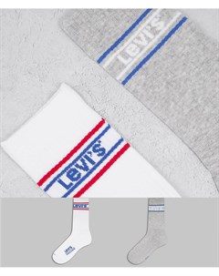 Набор из 2 пар коротких носков белого и серого цветов в рубчик с логотипом Levi's®
