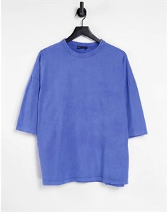 Голубая oversized футболка с эффектом кислотной стирки Asos design