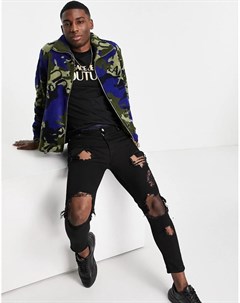 Разноцветная куртка из искусственной овчины с камуфляжным принтом Versace jeans couture