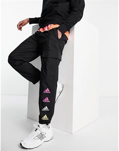 Черные джоггеры с повторяющимися логотипами adidas Adidas performance