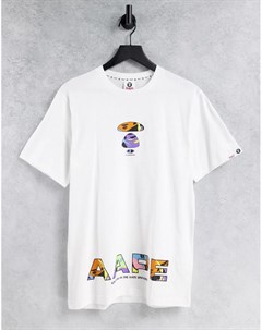 Белая футболка с двумя разноцветными логотипами AAPE By A Bathing Ape Aape by a bathing ape