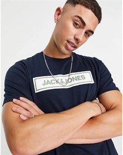 Темно синяя футболка с крупным логотипом по центру Originals Jack & jones