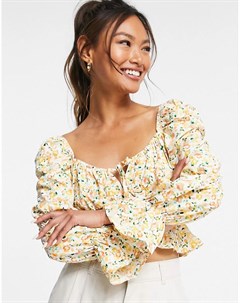 Блузка с присборенной талией квадратным вырезом горловины и цветочным принтом Glamorous