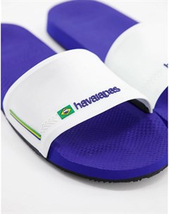 Синие шлепанцы с белым ремешком Havaianas