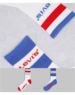 Набор из 2 пар коротких носков серого синего и красного цветов в рубчик с логотипом Levi's®