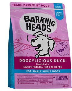 Сухой корм беззерновой Восхитительная утка с уткой и бататом для собак малых пород 4 кг Barking heads