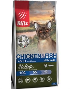 Сухой корм Holistic низкозерновой Курица и Рыба для кошек 400 г Курица и рыба Blitz