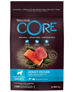 Сухой корм Ocean беззерновой с лососем и тунцом для собак 10 кг Wellness core