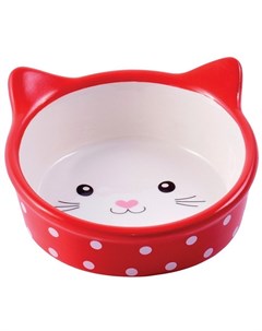Миска Мордочка кошки в горошек керамическая для кошек 250 мл Красный Керамикарт