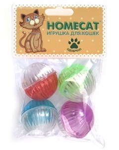 Игрушка Мячи пластиковые разноцветные с колокольчиком для кошек O 4 см 4 шт Homecat