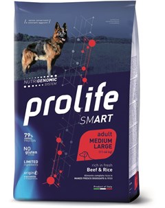 Сухой корм Smart Adult Medium Large для средних и крупных собак 12 кг Говядина и рис Prolife