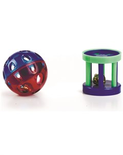 Набор игрушек Мяч погремушка и цилиндр с колокольчиком для кошек 4 см 2 шт В заказе будет случайный  Beeztees