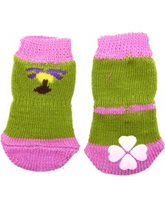 Носки с прорезиненной подошвой зеленые с розовым для собак 3 5 см х 9 см 4 шт Зеленый с розовым Каскад