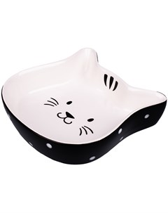 Миска керамическая Мордочка кошки черная с белым для кошек 200 мл Белый Керамикарт