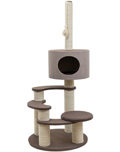Комплекс когтеточка Хайтек 4 х уровневый круглый с домиком рогожка джут беленый для кошек 65 х 65 х  Дарэлл