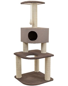 Комплекс когтеточка Хайтек 3 х уровневый угловой с домиком рогожка джут беленый для кошек 55 х 55 х  Дарэлл