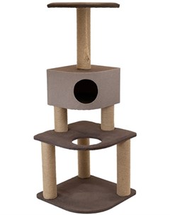 Комплекс когтеточка Хайтек 3 х уровневый угловой с домиком рогожка джут для кошек 55 х 55 х 144 см Дарэлл