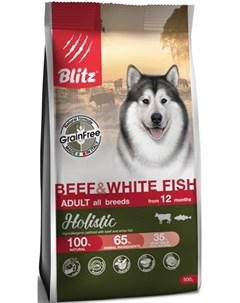 Сухой корм Holistic беззерновой Говядина и Белая рыба для собак 500 г Говядина и белая рыба Blitz