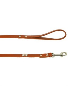 Поводок Флер кожаный с украшением Косточка со стразами цвет светло коричневый для собак 12 мм х 110  Каскад