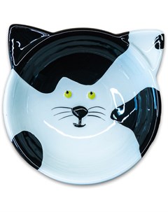 Миска Мордочка кошки Черно белая керамическая для кошек 120 мл Черно белый Керамикарт