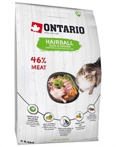Сухой корм Cat Hairball с уткой и курицей для вывода шерсти у кошек 6 5 кг Курица и утка Ontario