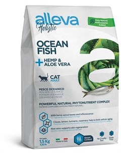Сухой корм Holistic Cat Adult Ocean Fish с океанической рыбой коноплей и алое вера для кошек 1 5 кг  Alleva