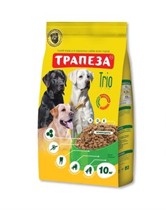 Сухой корм Трио для взрослых собак 10 кг Индейка кролик телятина Трапеза